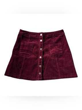 Melville Mini Skirt Snap Button-Front Corduroy in Burgundy Size M